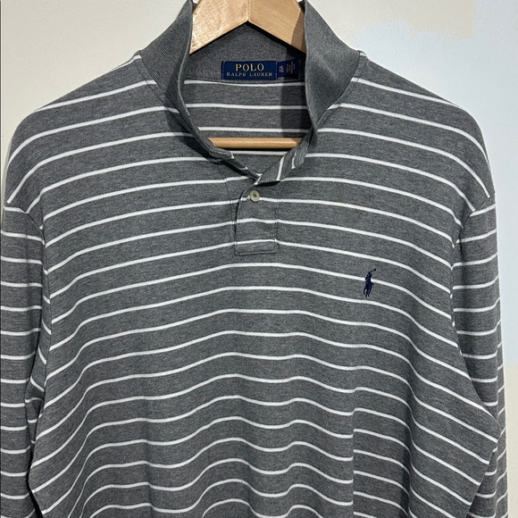 Polo Ralph Lauren Other - Polo by Ralph Lauren Men Long Sleeve Gray White Stripe Polo Shirt Navy Logo XL